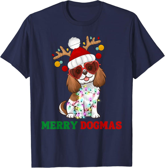 Merry Dogmas Cavalier King Charles Spaniel Dog Christmas T-Shirt - T-Shirt | Navy
