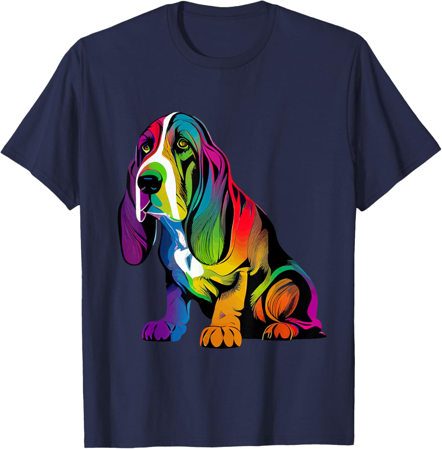 Basset Hound Colorful Pop Art Splash Art Tie Dye T-Shirt - T-Shirt | Navy