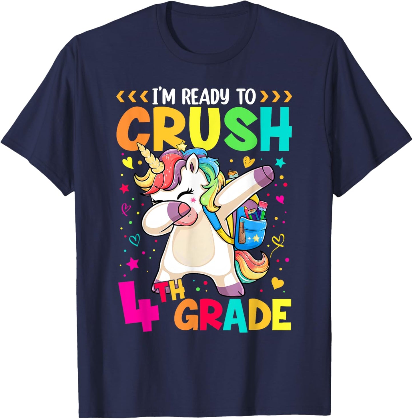 Crush 4th Grade Dabbing Unicorn Back to School Girls Kids T-Shirt - T-Shirt | Navy