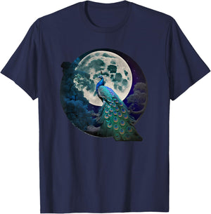 beautiful Majestic Peacock in the moonlight T-Shirt - T-Shirt | Navy