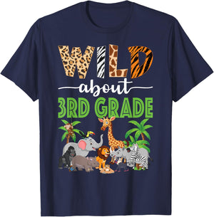 Wild About 3rd Grade Teacher Student Third Grade Zoo Safari Men Women Kids T-Shirt - T-Shirt | Navy