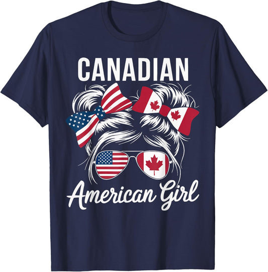 Half American Half Canadian USA Flag Canada America T-Shirt - T-Shirt | Navy