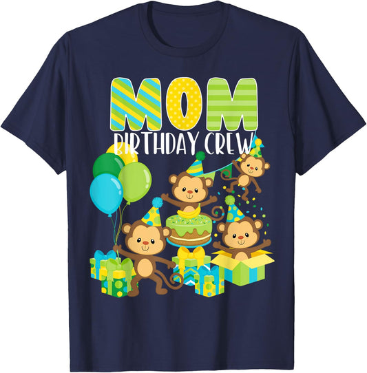 Birthday Monkey Mom Birthday Crew Bday Party Family Matching T-Shirt - T-Shirt | Navy