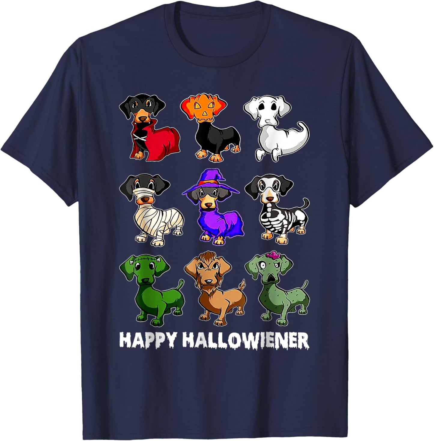 Dachshund Happy Halloweiner Funny Halloween Dogs Lover T-Shirt - T-Shirt | Navy