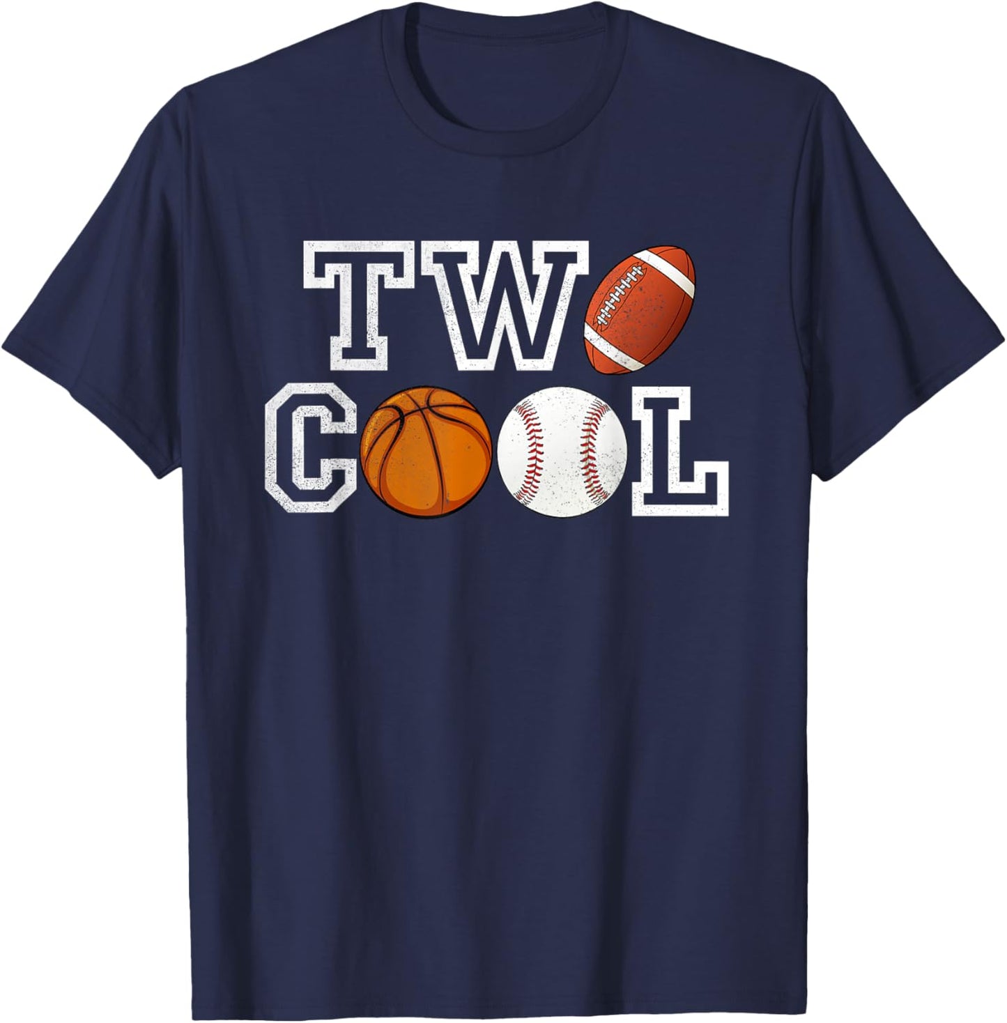 Two Cool Shirt For Toddler Birthday Boy Football Basketball T-Shirt - T-Shirt | Navy