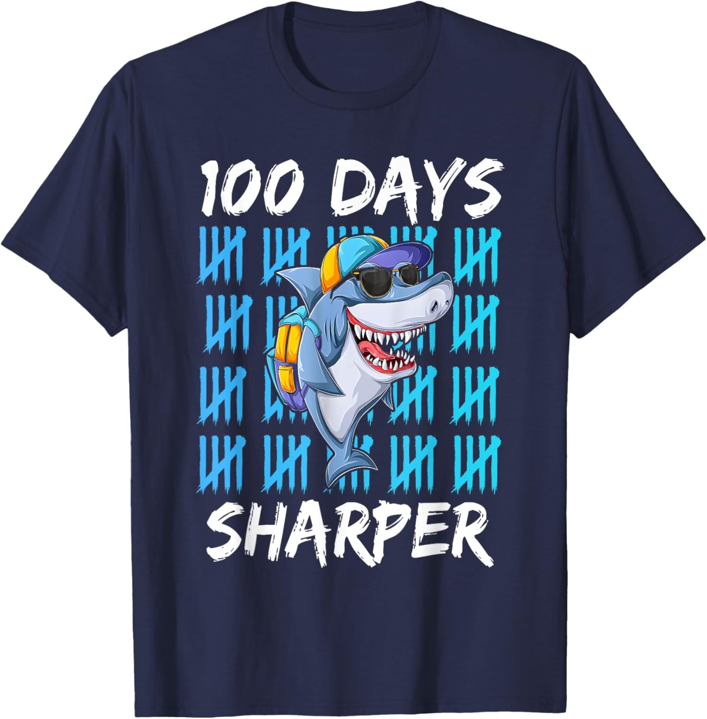 100 Days Sharper Shirt Funny 100 Days Of School Shark Lovers T-Shirt - T-Shirt | Navy