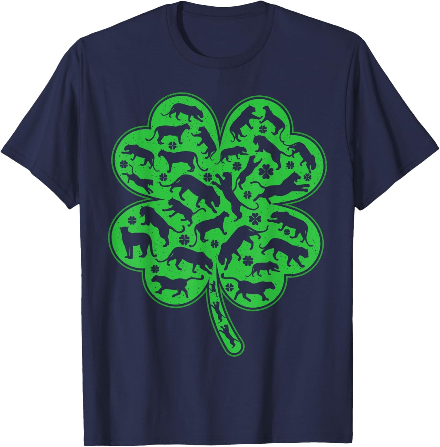 Luckiest Irish Shamrock Leaf Panther St. Patrick's Day T-Shirt - T-Shirt | Navy