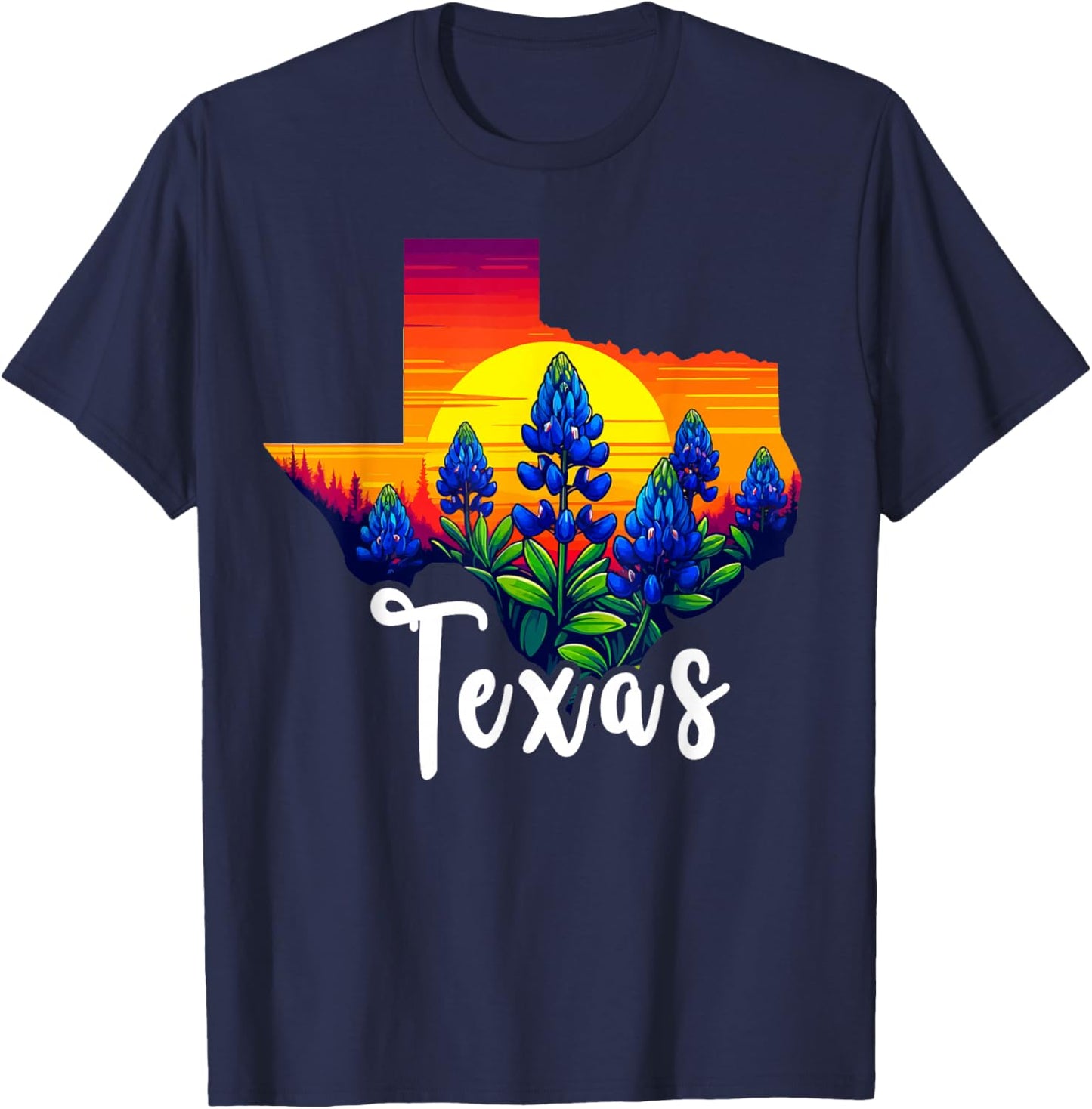 Texas Bluebonnet Sunset Lover Texas Wildflower Bluebonnets T-Shirt - T-Shirt | Navy