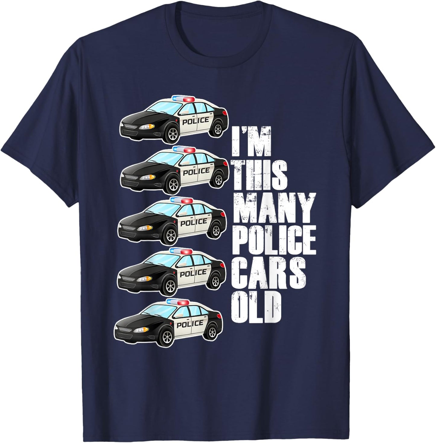 Police Car For Boys 5th Birthday 5 Year Old Party Supply T-Shirt - T-Shirt | Navy
