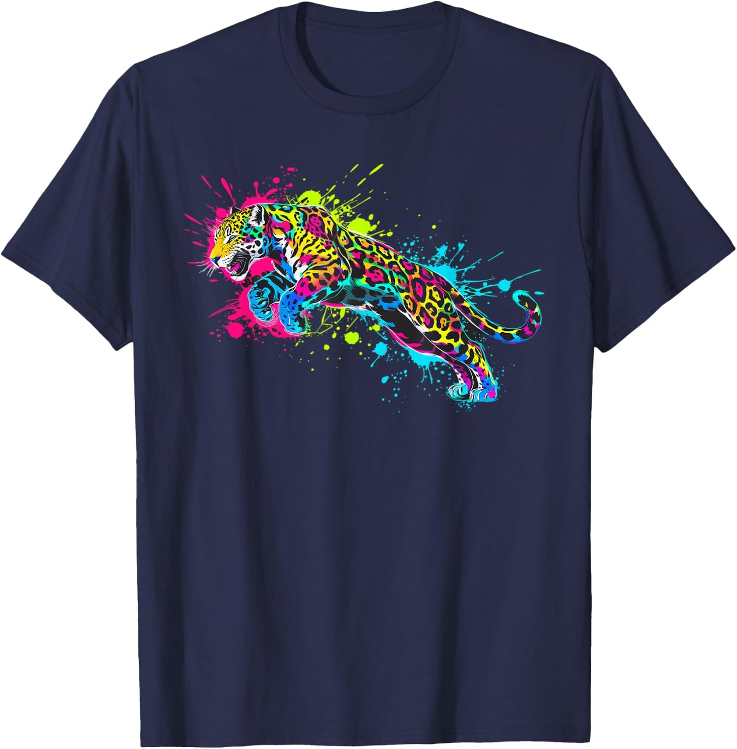 Wild Animal Jaguar with Neon Colors Jungle T-Shirt - T-Shirt | Navy