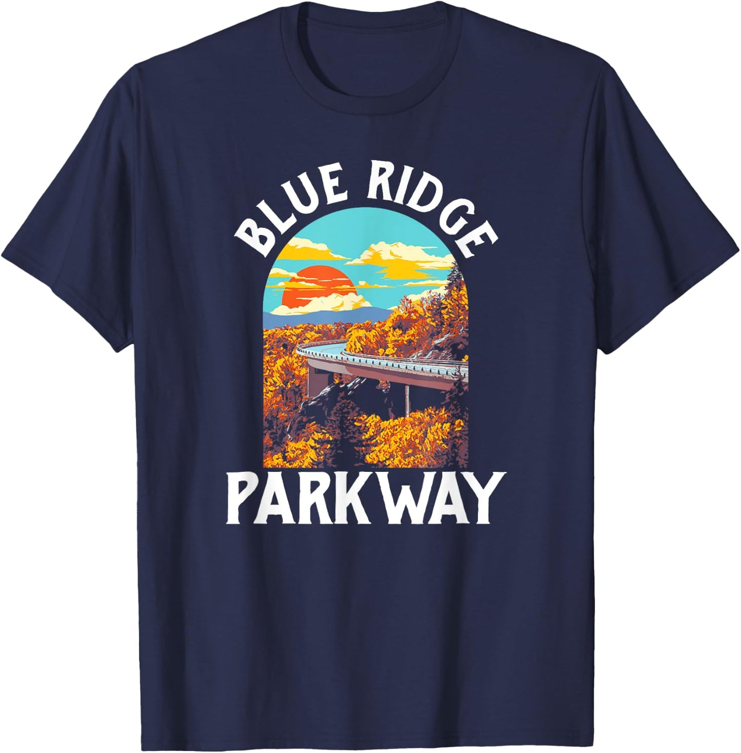 Blue Ridge Parkway Vintage Poster Style Retro 80s Graphic T-Shirt - T-Shirt | Navy
