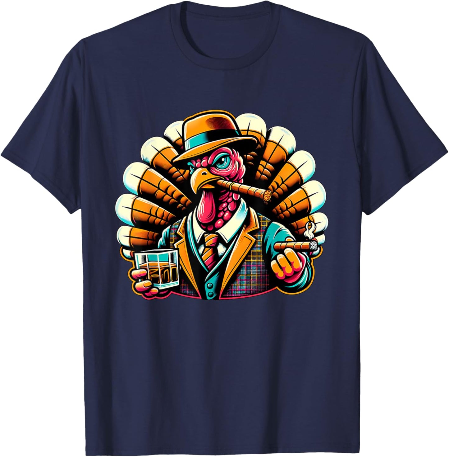 Turkey Cigar And Whiskey T-Shirt - T-Shirt | Navy