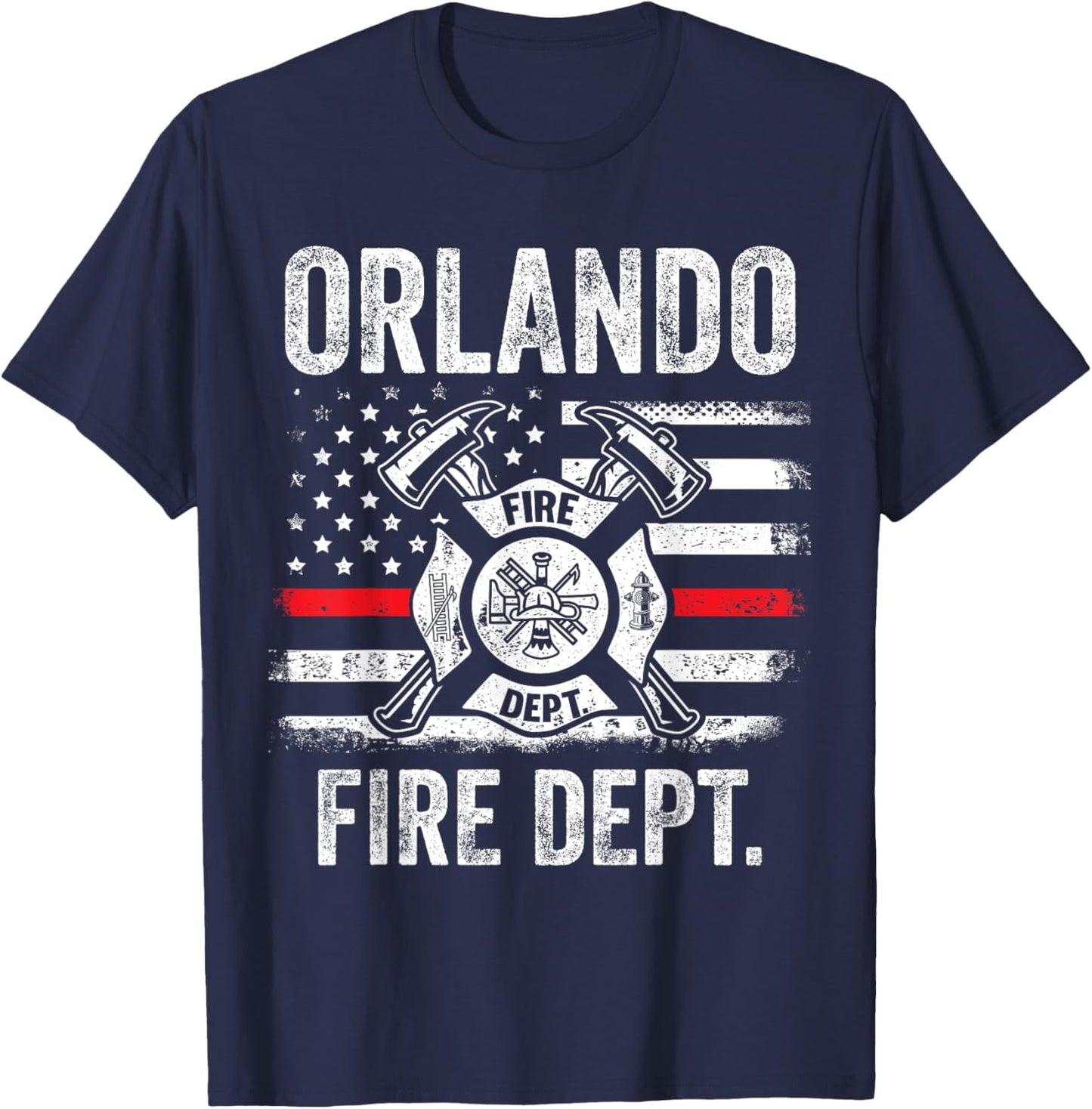 Orlando Florida Fire Department Thin Red Line Fireman T-Shirt - T-Shirt | Navy