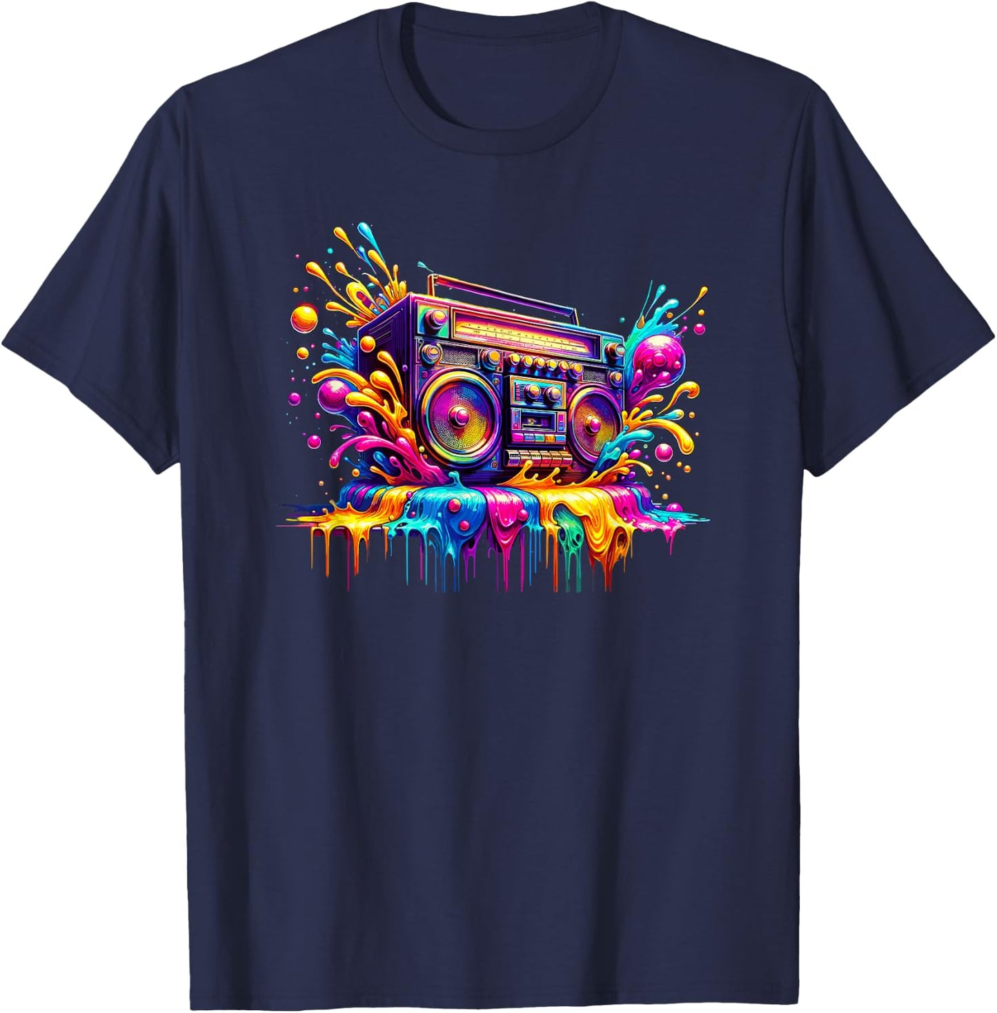Splash Art Boombox Old School 80s Music Hip Hop T-Shirt - T-Shirt | Navy