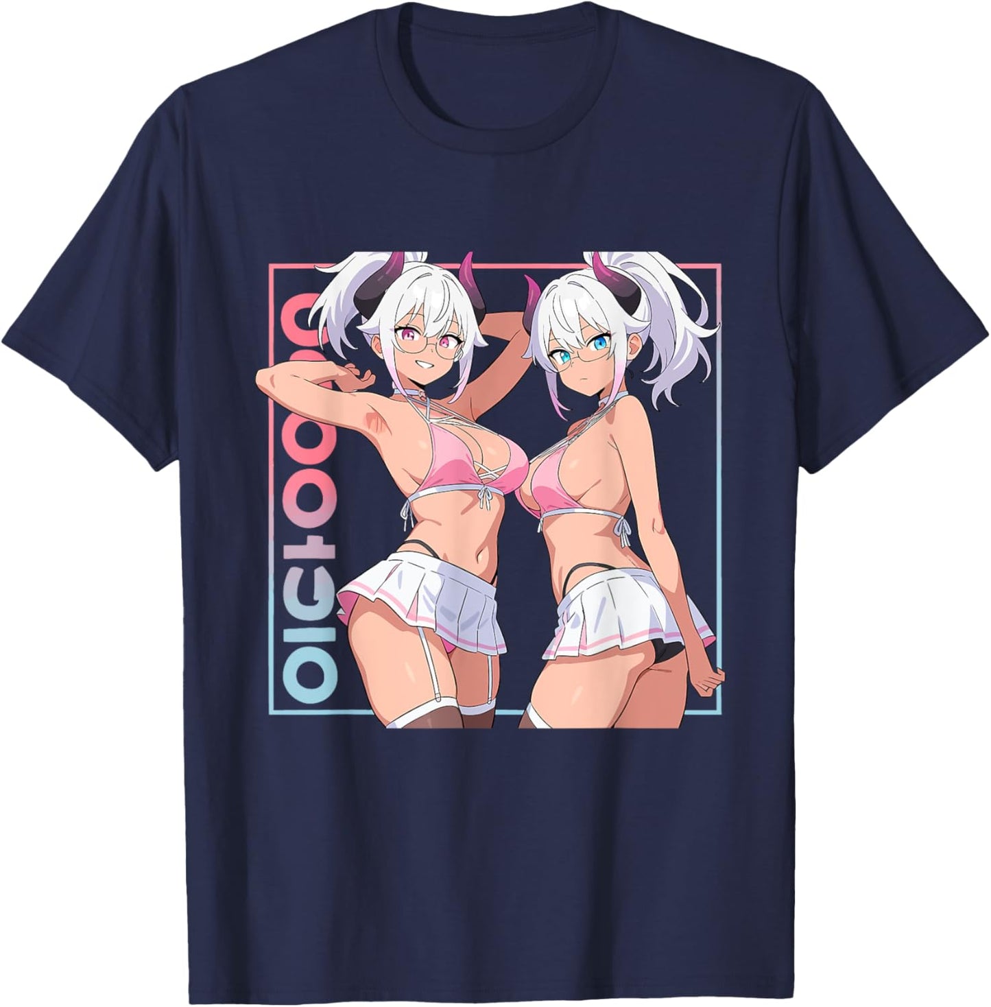 Waifu Sexy Anime Girl Horns Mini jupe Japonaise Rétro Art T-Shirt - T-Shirt | Navy