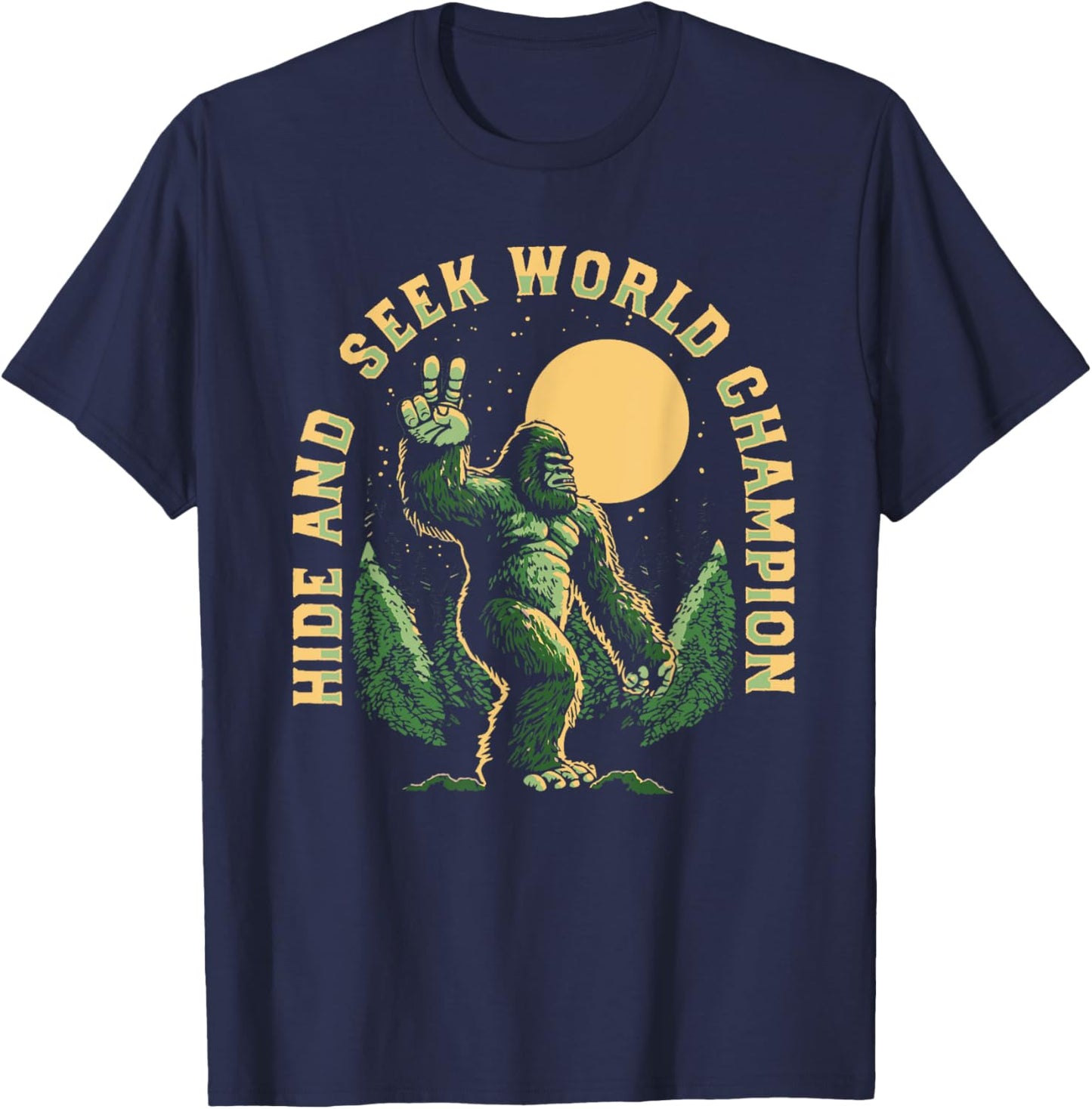 Vintage Hide And Seek World Champion Funny Retro Bigfoot T-Shirt - T-Shirt | Navy