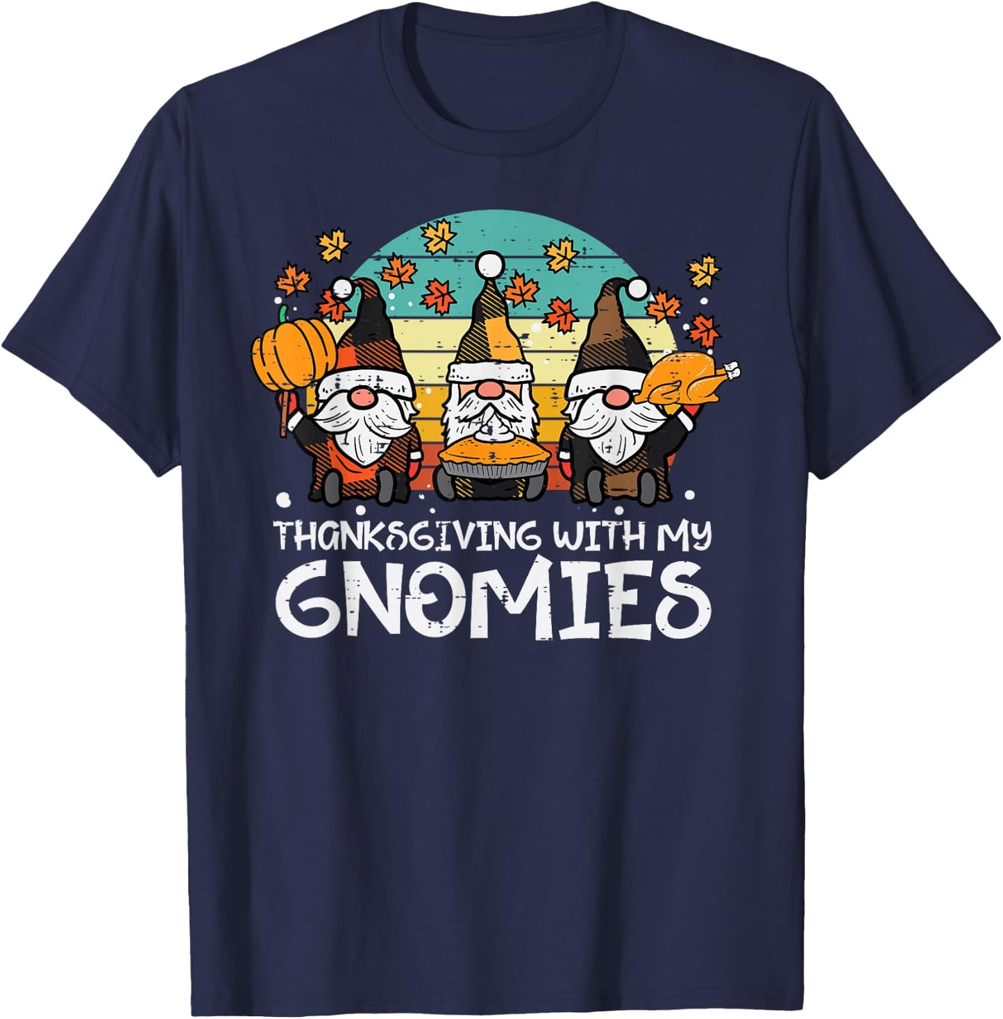 Plaid Gnomes Thanksgiving With My Gnomies Men Women Kids T-Shirt - T-Shirt | Navy