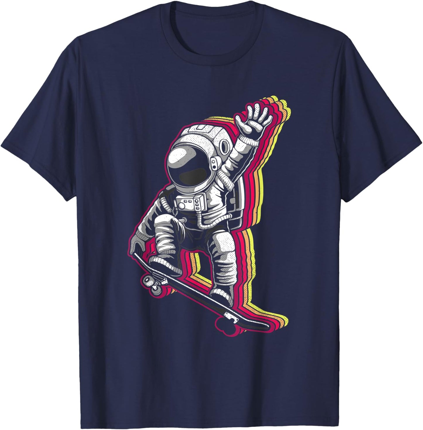 Skating Astronaut Cartoon Kids Skater Boy 70s 80s Skateboard T-Shirt - T-Shirt | Navy