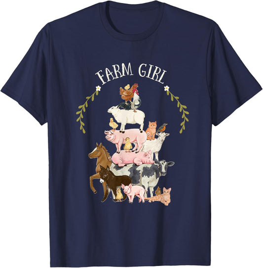 Farm Animal Friends Farm Girl Country Lover Farm Family T-Shirt - T-Shirt | Navy