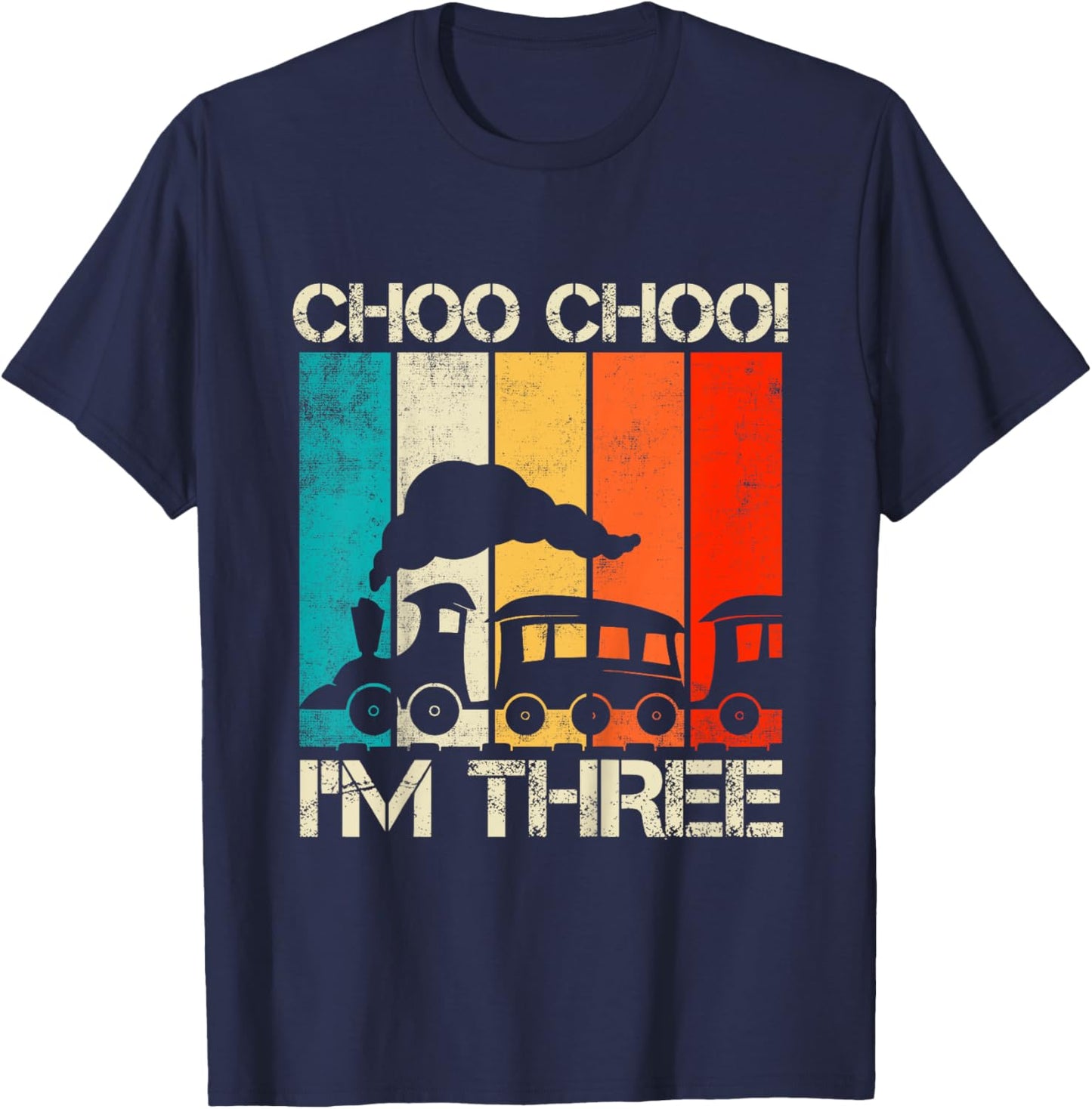 Kids Choo Choo Im Three Locomotive Train Boy 3rd Birthday Trains T-Shirt - T-Shirt | Navy