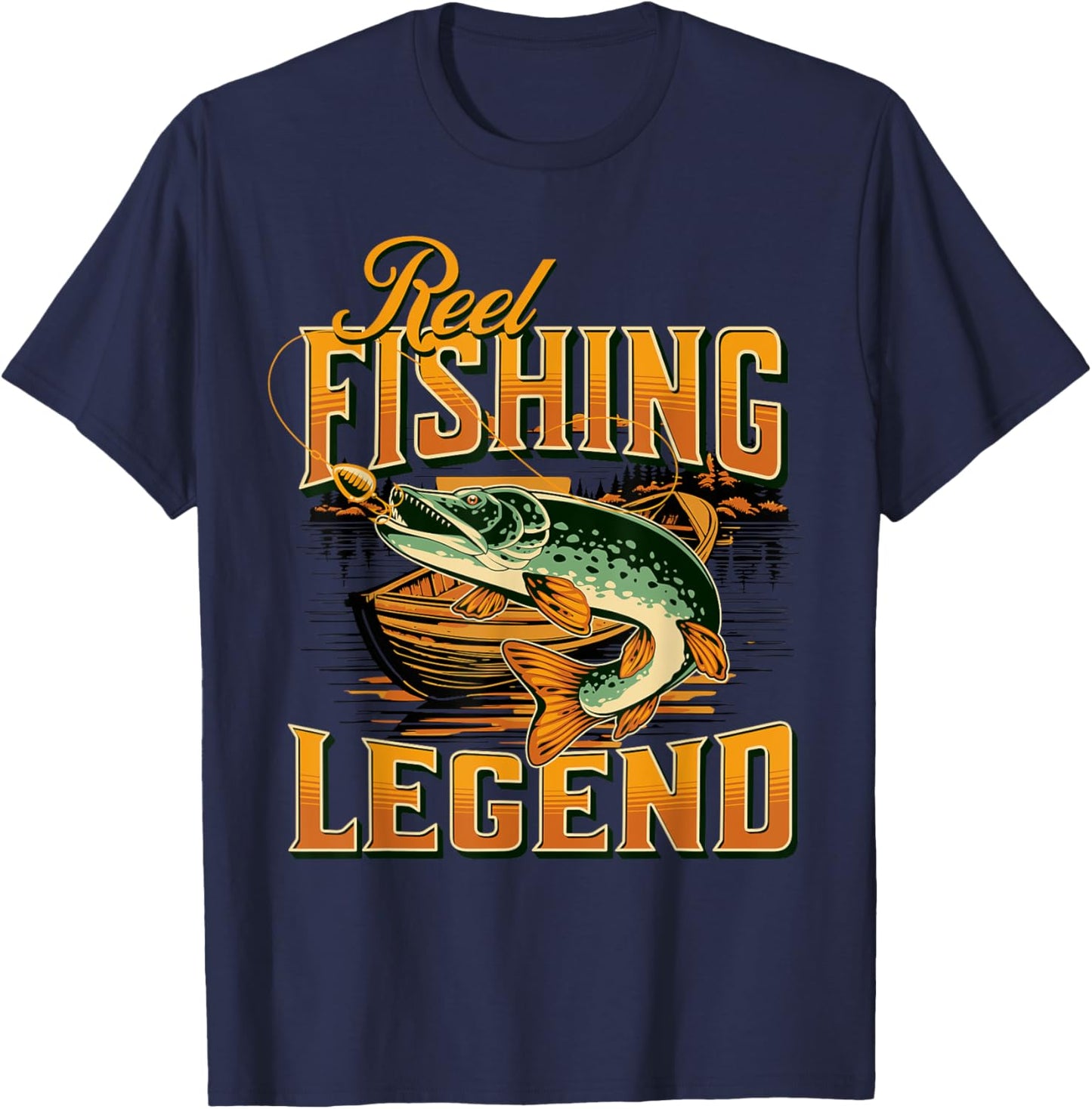 Reel Fishing Legend |Vintage Fishing Pike T-Shirt - T-Shirt | Navy