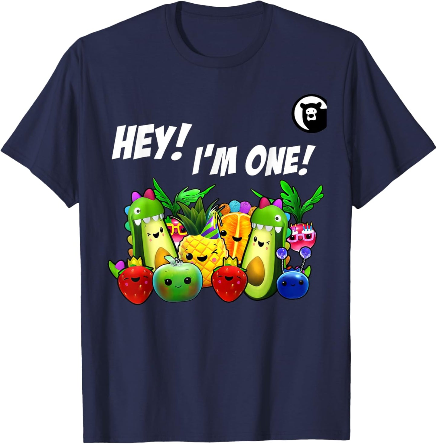 Hey I'm One Birthday Boy Funny Fruit Birthday Hey Bear T-Shirt - T-Shirt | Navy