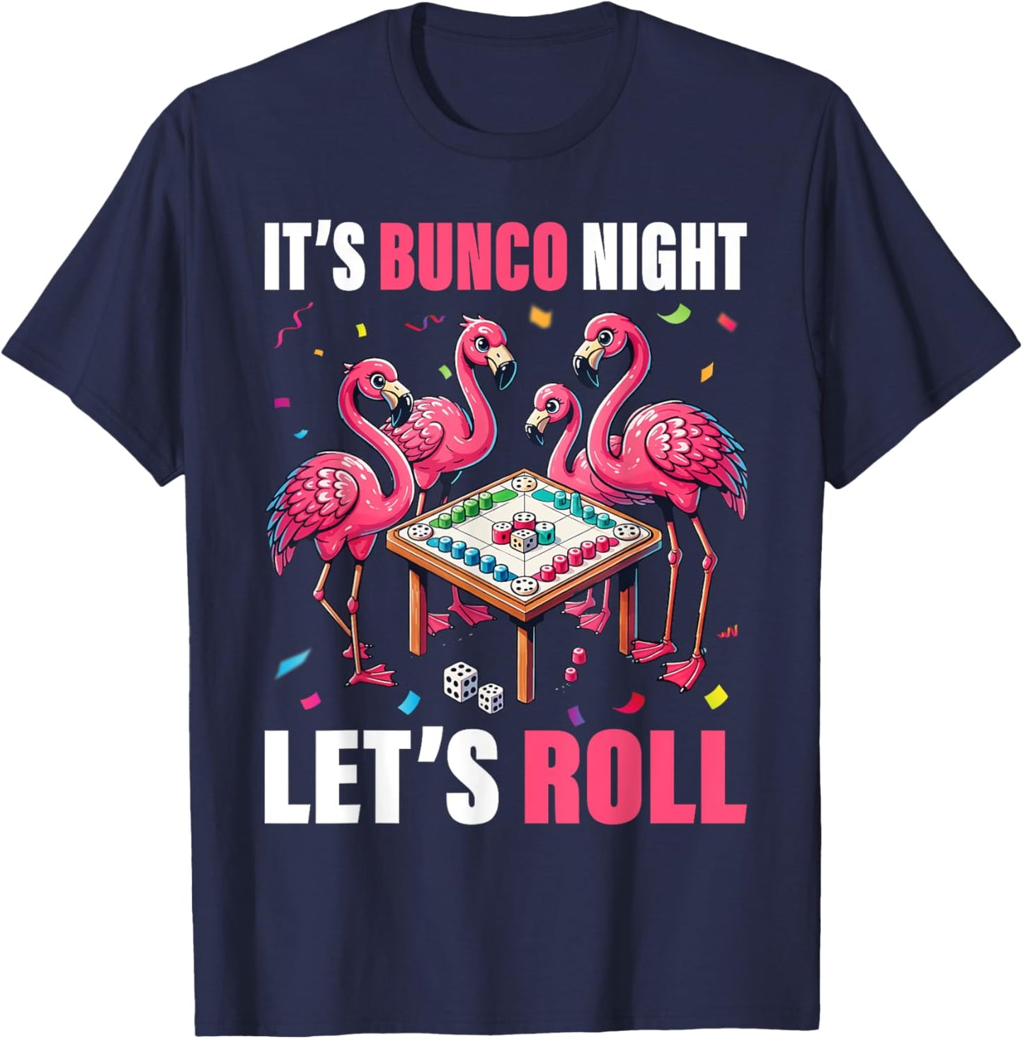 Flamingo Lover Gift Co. Bunco Night Flamingo Bunco Group -Adults Kids Black Short Sleeve Graphic T-Shirt - T-Shirt | Navy