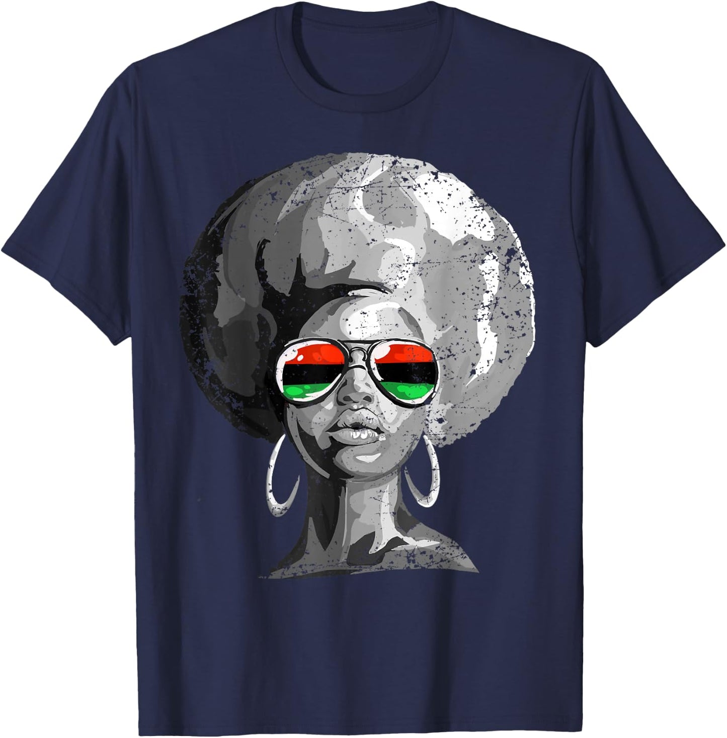 Black Queen Afro Woman Face T-Shirt - T-Shirt | Navy