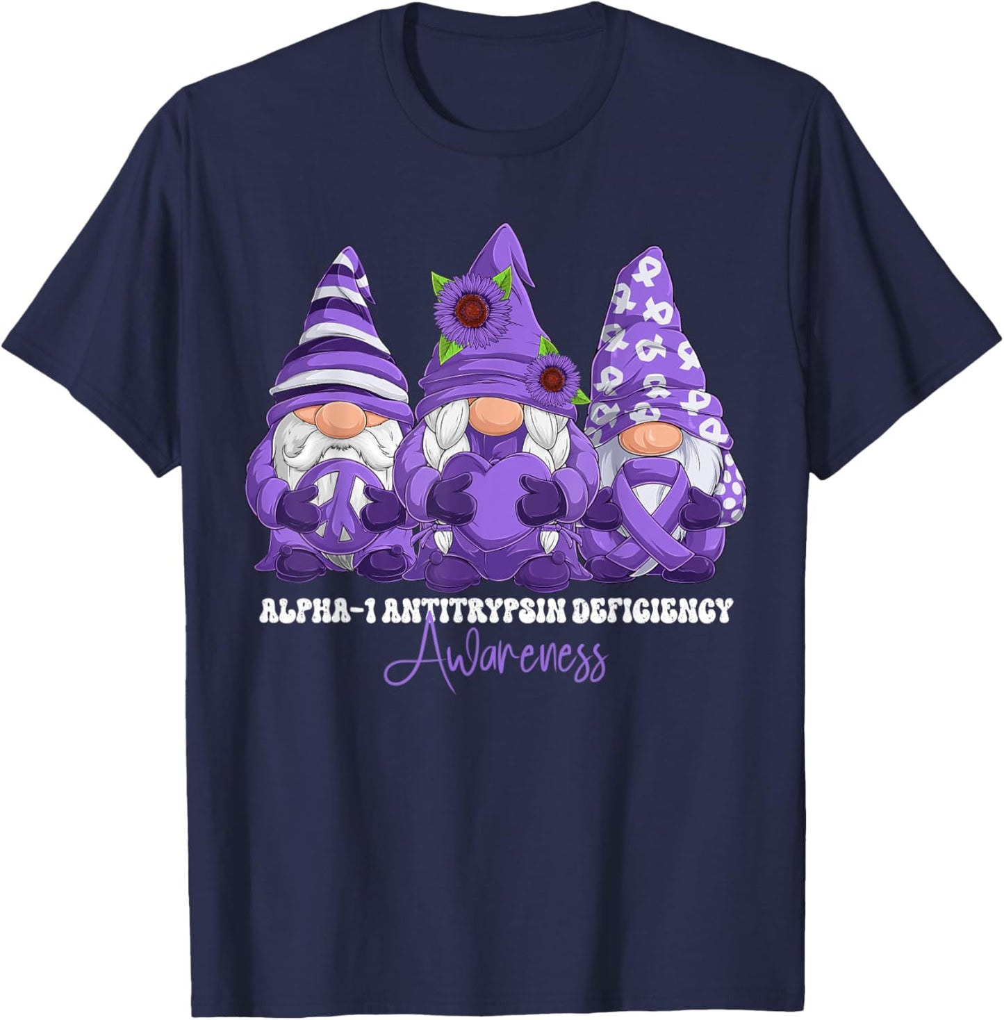 Alpha-1 Antitrypsin Deficiency Awareness Month Purple Ribbon T-Shirt - T-Shirt | Navy