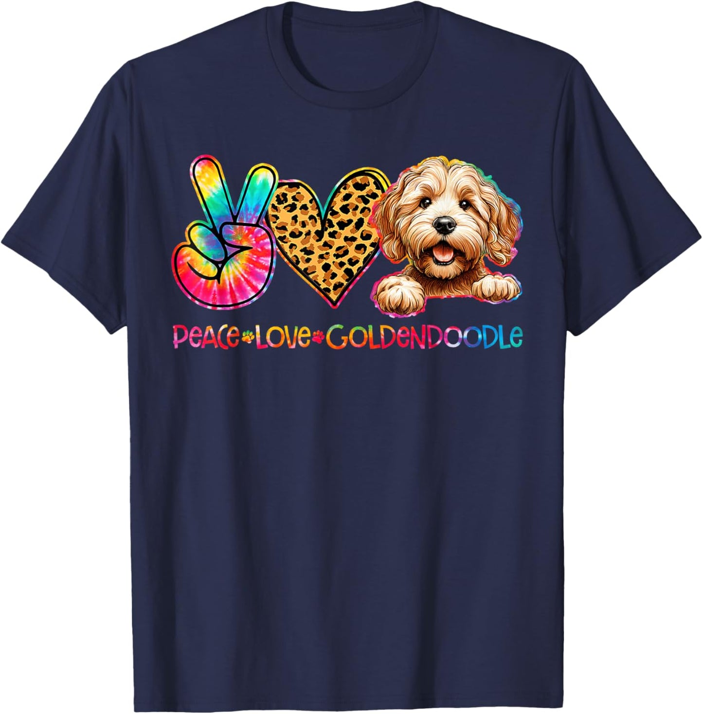 Peace Love Goldendoodle Tie Dye Dog Lover T-Shirt - T-Shirt | Navy