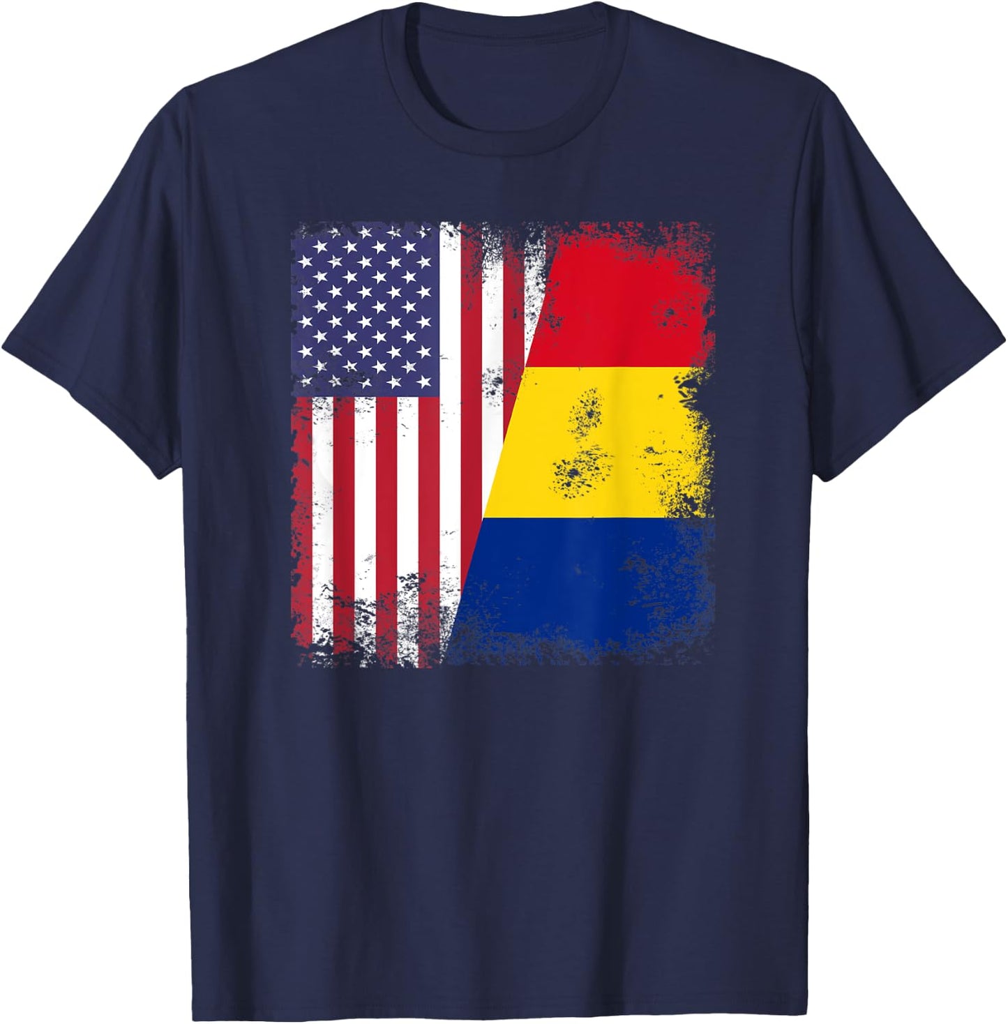 Half Romanian Flag | Vintage Romania USA Gift T-Shirt - T-Shirt | Navy