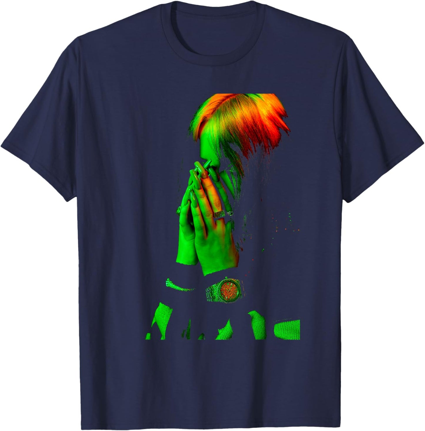 Official Billie Eilish Hand Face Photo Black T-Shirt - T-Shirt | Navy