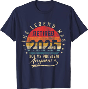 Retired 2025 Not My Problem Anymore Retro Vintage Sunset T-Shirt - T-Shirt | Navy