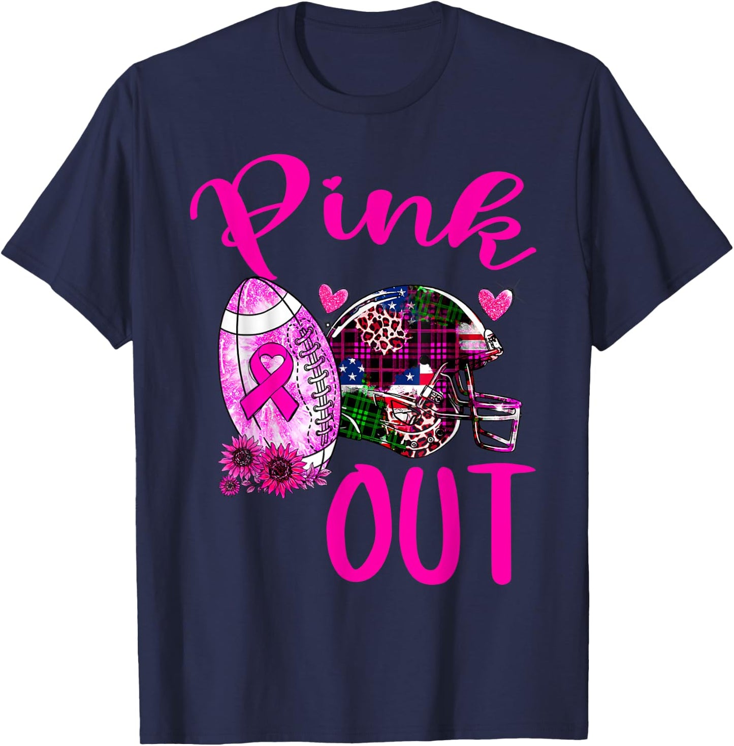 Pink Out Breast Cancer Awareness Bleached Football Mom Girls T-Shirt - T-Shirt | Navy