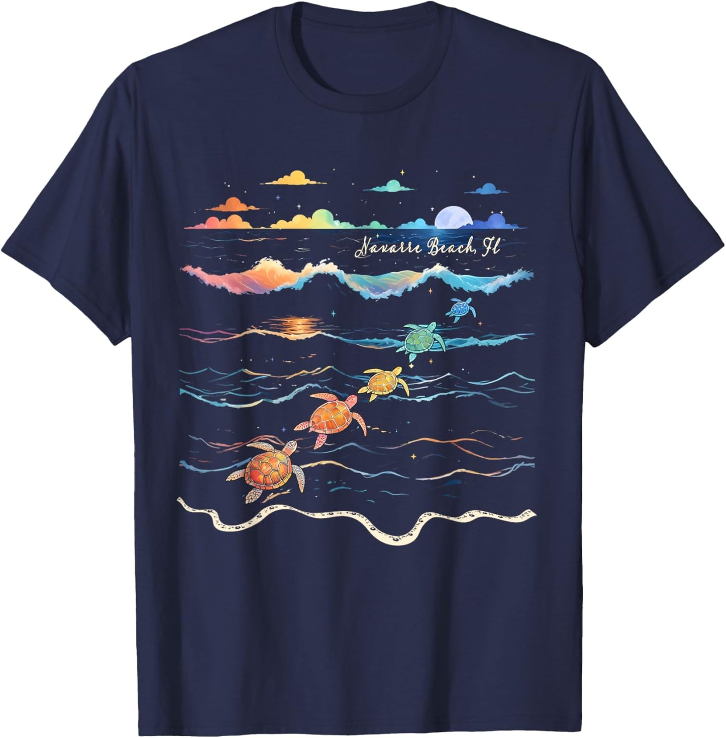 Navarre Beach Florida Sea Turtle Lover Beach Vacation Women Kids T-Shirt - T-Shirt | Navy