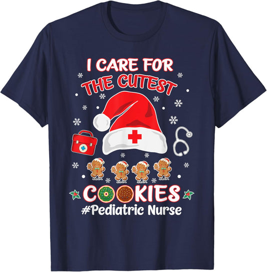 Christmas Pediatric Nurse I Care For The Cutest Cookies T-Shirt - T-Shirt | Navy
