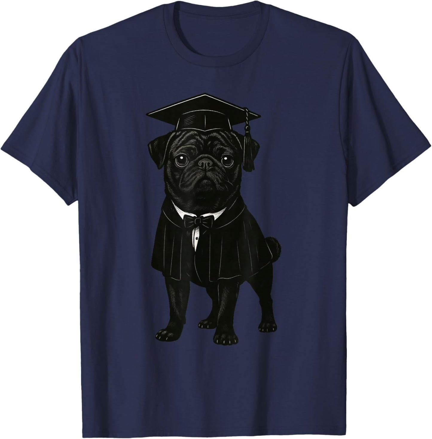 Cute Dog Black Pug Graduation T-Shirt - T-Shirt | Navy