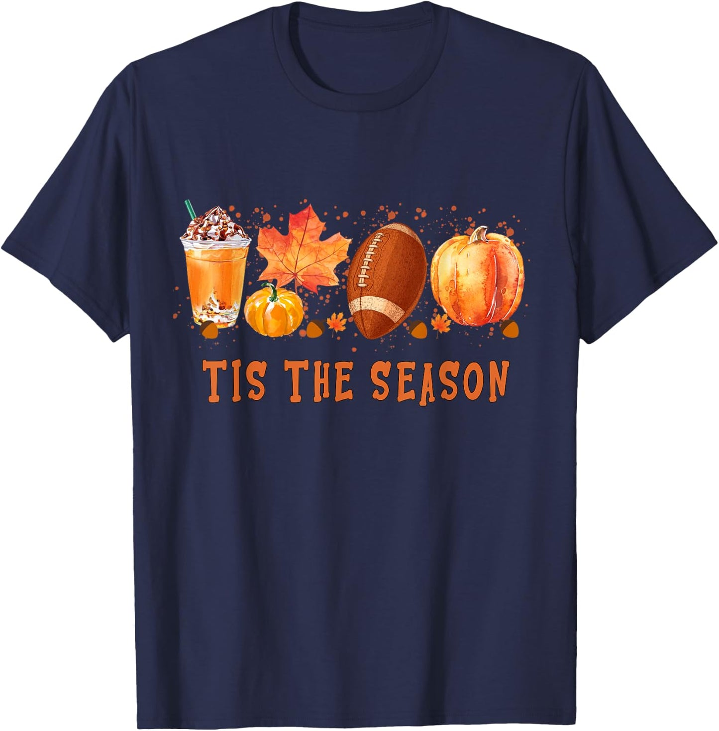 Tis' The Season Leopard Pumpkin Football Halloween Fall T-Shirt - T-Shirt | Navy