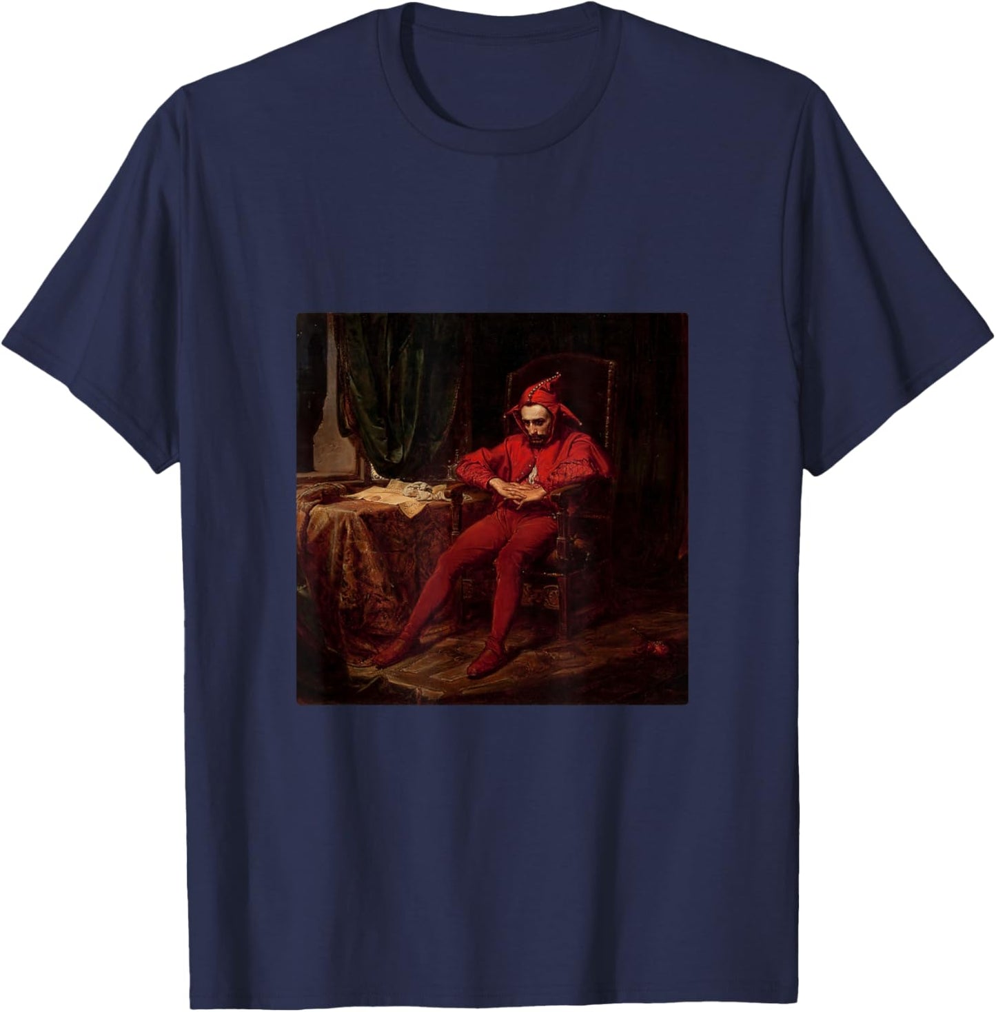 Sad Jester Stanczyk in Red Jan Matejko Art T-Shirt - T-Shirt | Navy