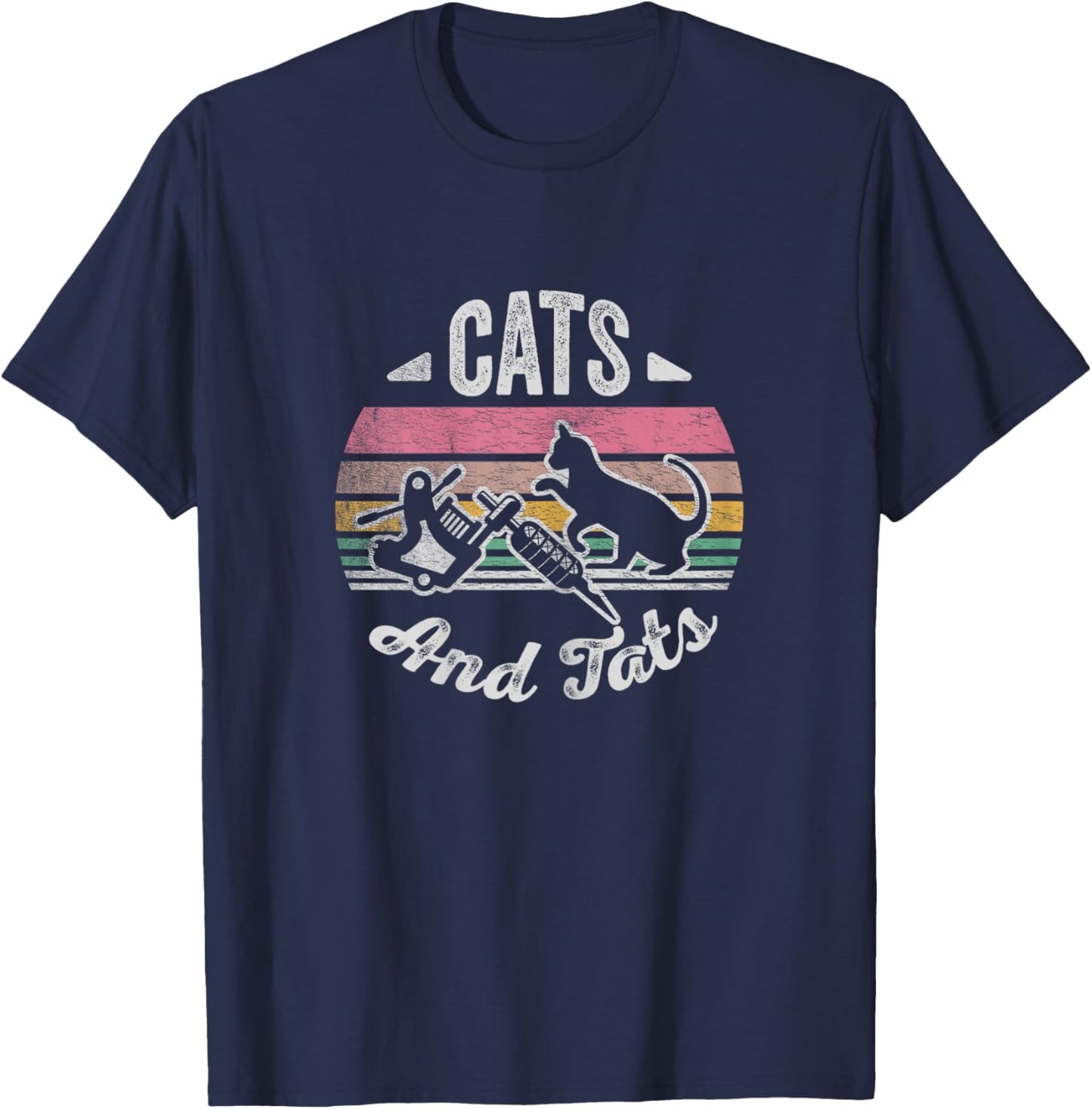 Vintage Cats And Tats Shirt Cat Tattoo Lover Cats & Tats Women T-Shirt - T-Shirt | Navy