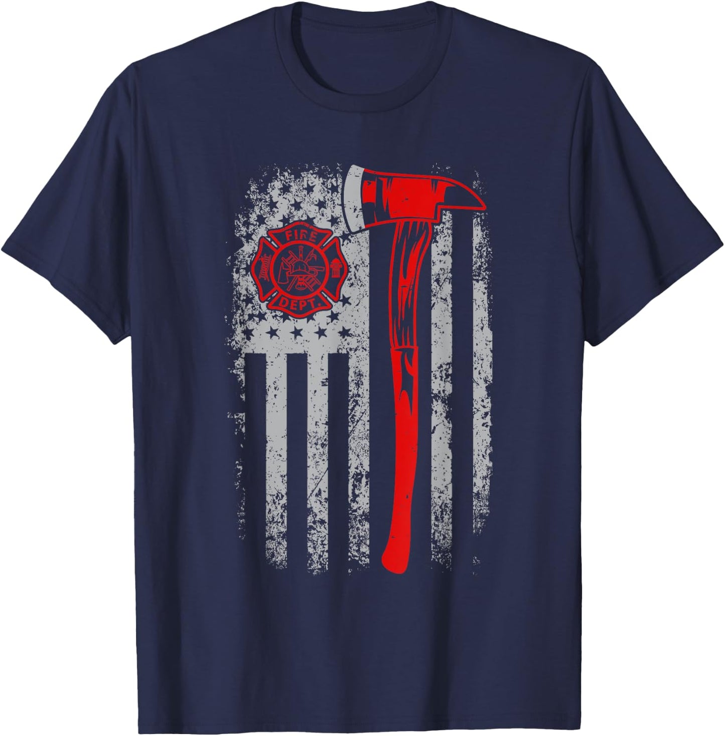 American Flag Firefighter For Fireman Patriotic Fire Fighter T-Shirt - T-Shirt | Navy