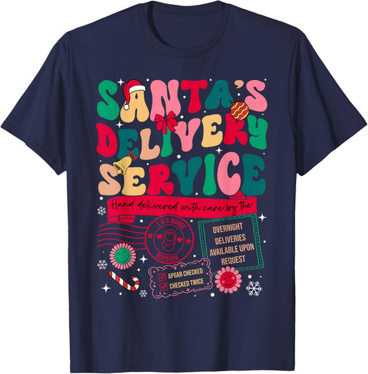 Christmas Santa's Delivery Service L&D Labor Delivery Nurse T-Shirt - T-Shirt | Navy