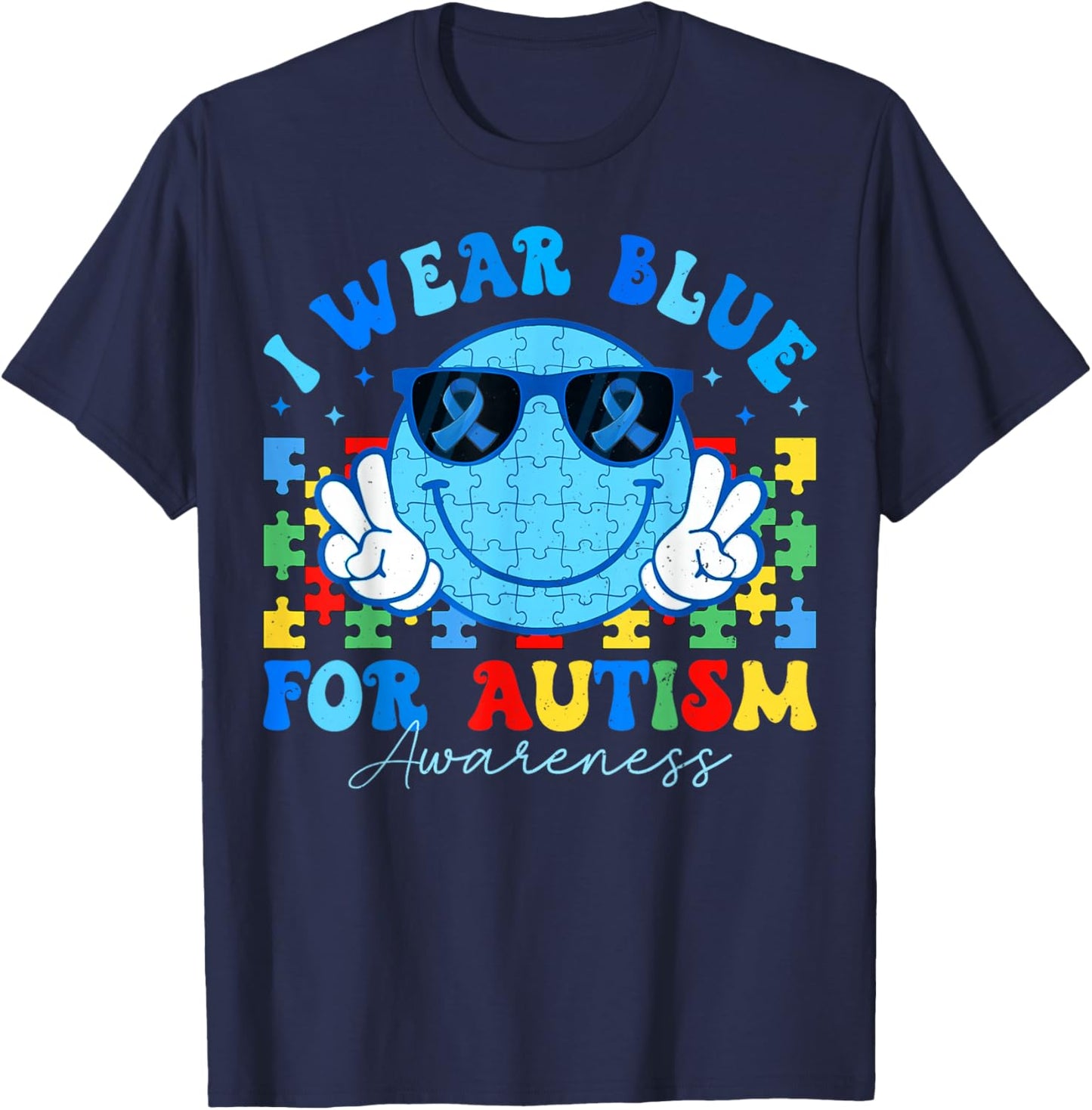 I Wear Blue For Autism Awareness Month Teacher Kids Boys T-Shirt - T-Shirt | Navy