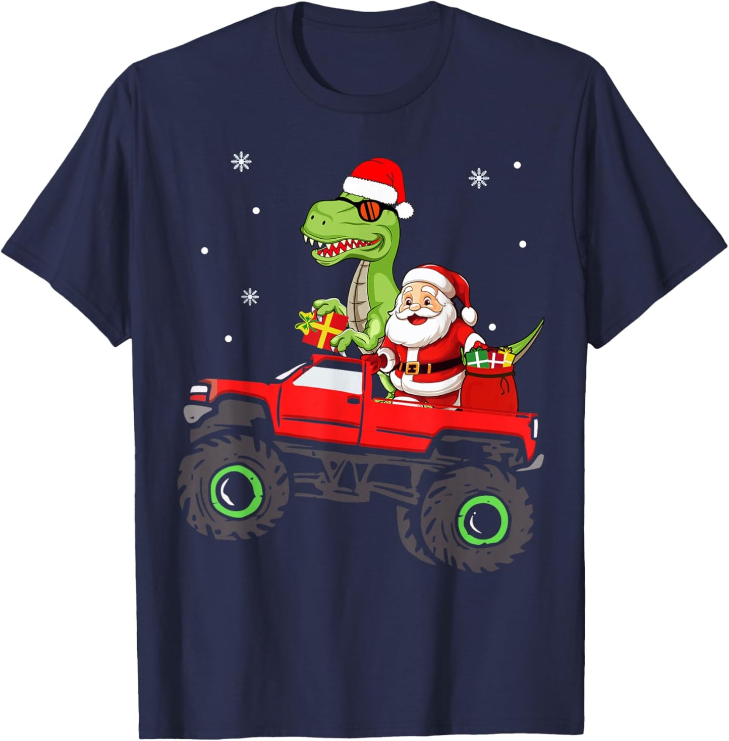 Christmas Family Matching santa truck dinosaur boys kids T-Shirt - T-Shirt | Navy