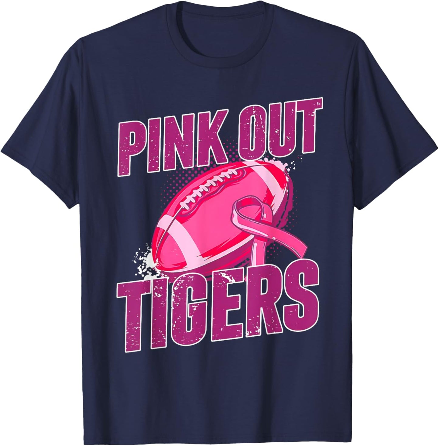 Tigers Pink Out Football Tackle Breast Cancer T-Shirt - T-Shirt | Navy