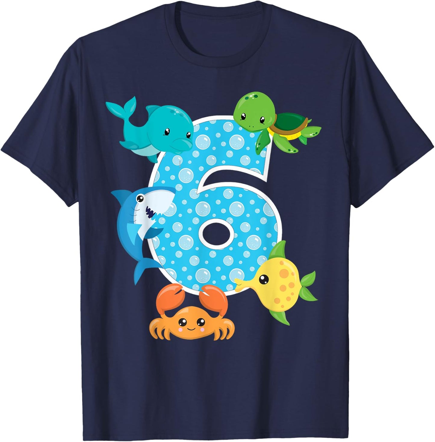 6th Birthday Party 6 Year Old Sea Fish Aquarium Birthday Boy T-Shirt - T-Shirt | Navy
