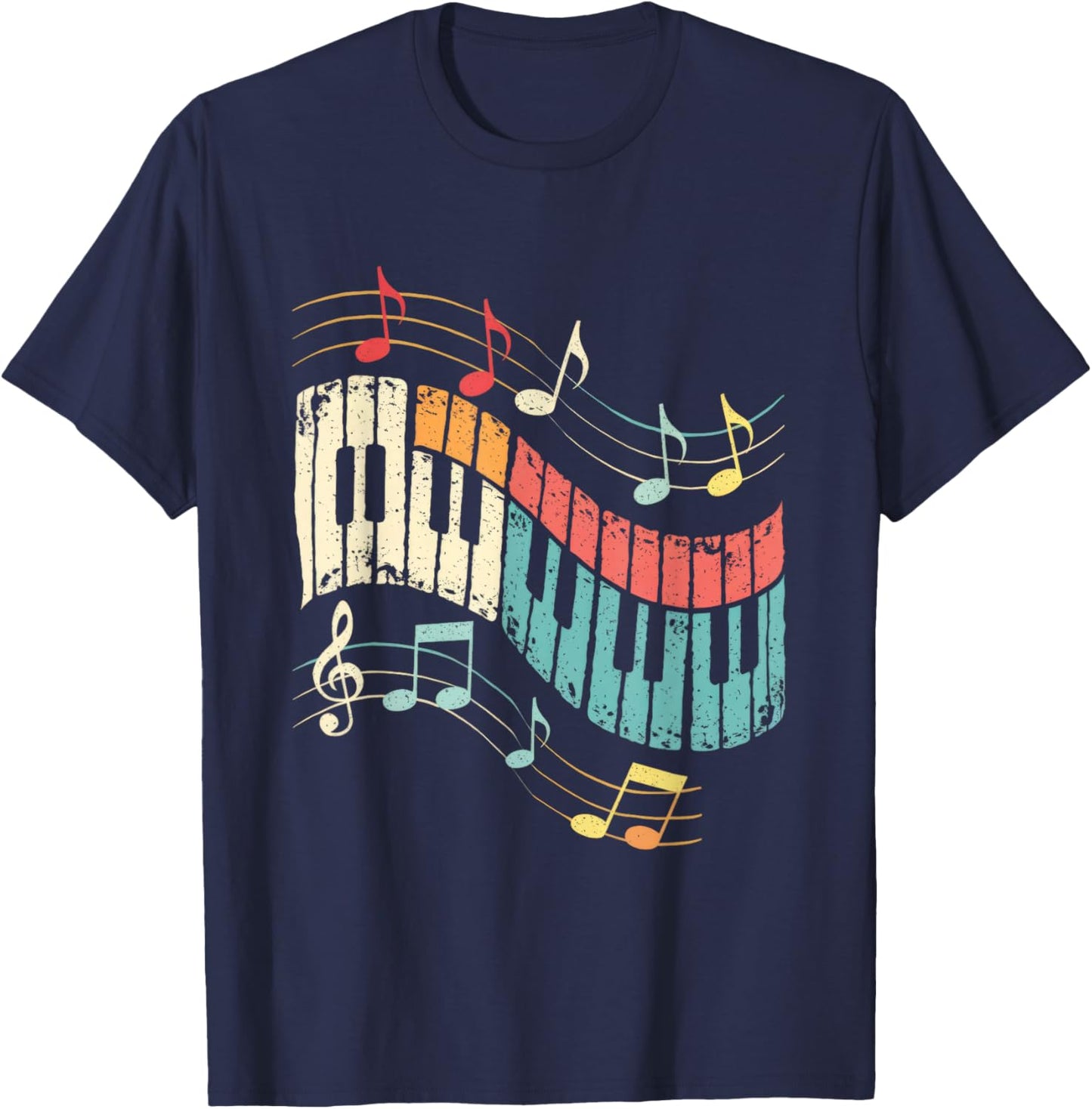 Music Piano Notes Melody Harmony Rhythm Keys T-Shirt - T-Shirt | Navy