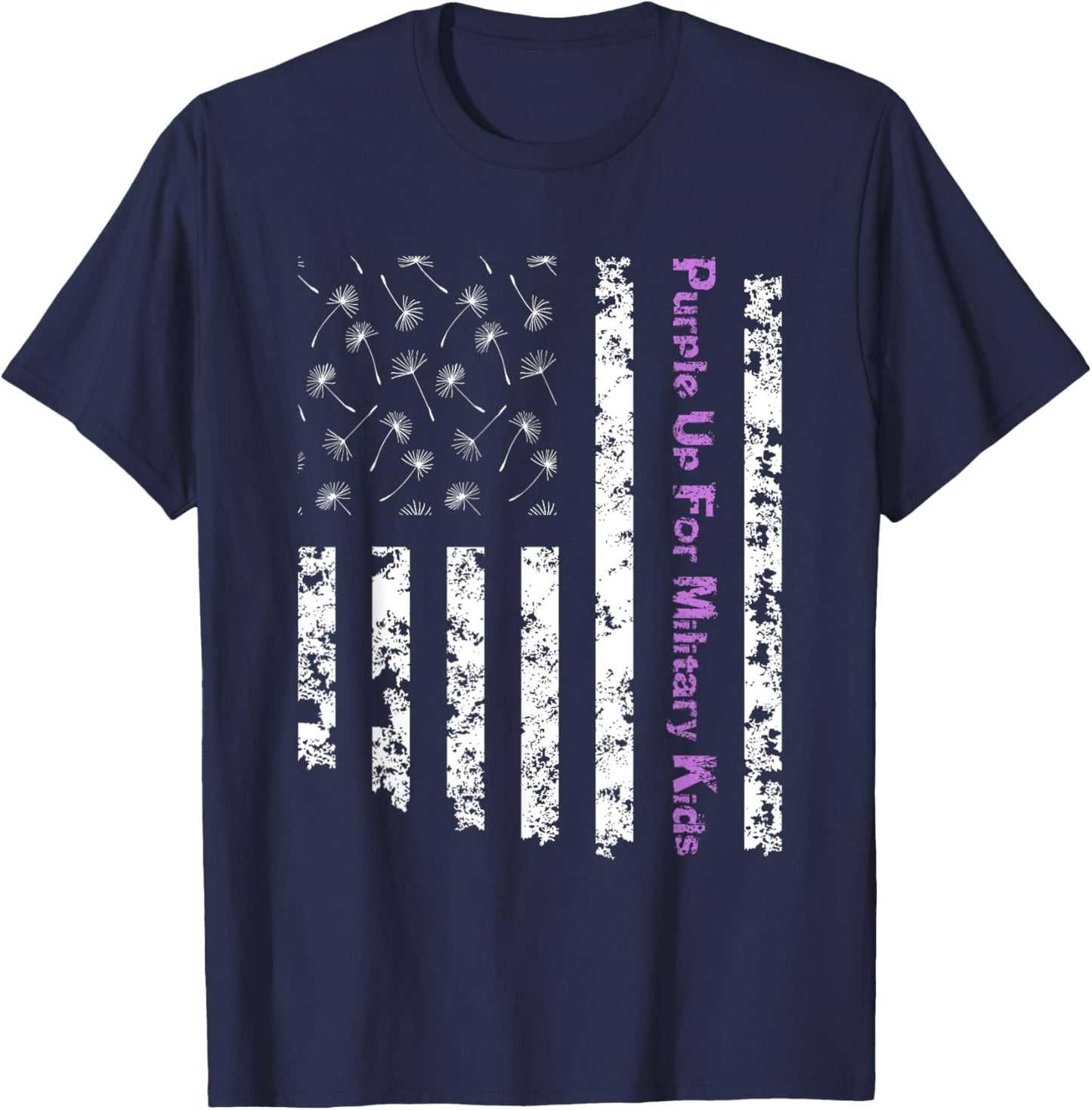 Purple Up For Military Kids Army Child Dandelion US Flag T-Shirt - T-Shirt | Navy