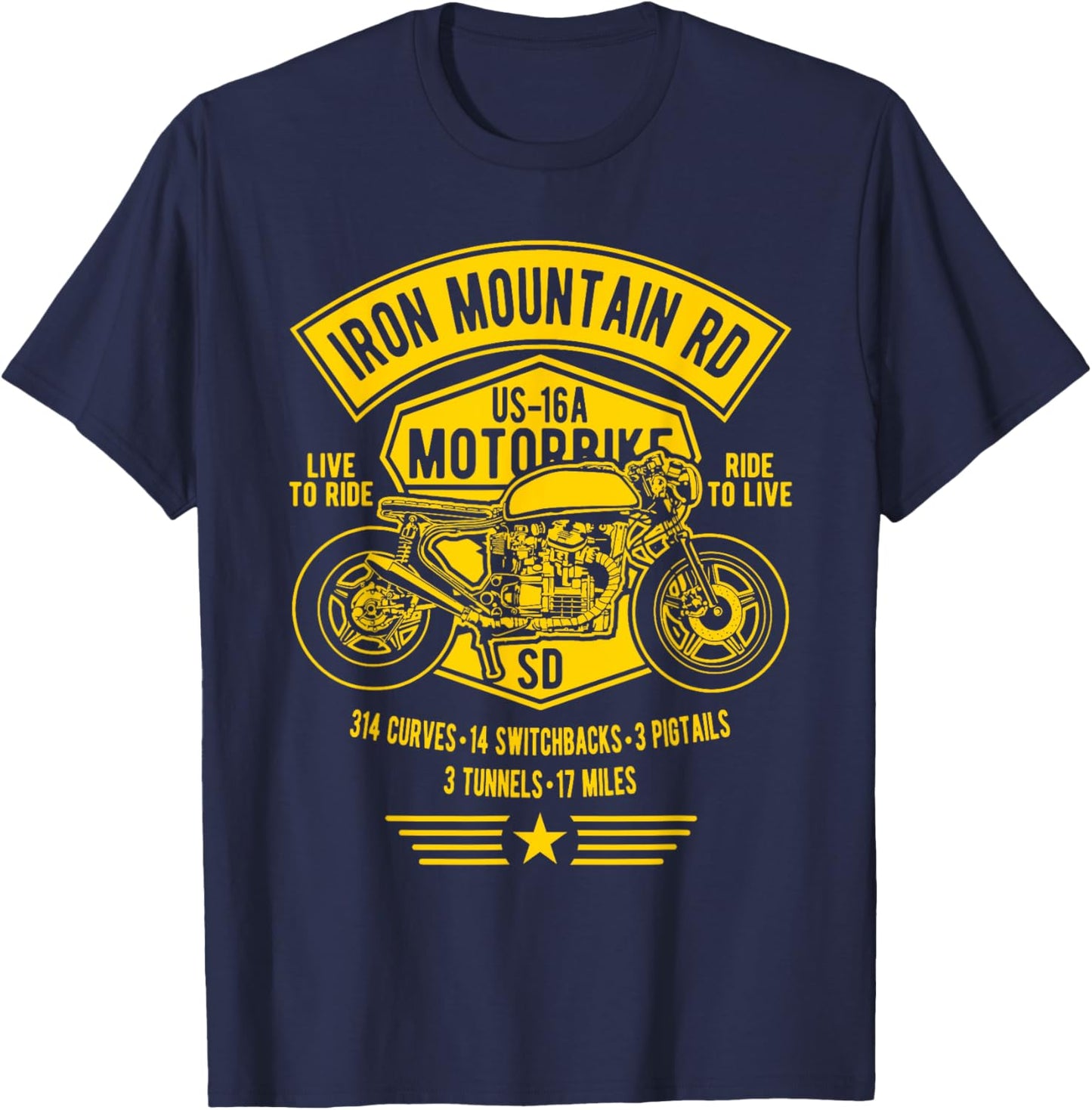 Iron Mountain Road US-16A South Dakota Motorcycle Design T-Shirt - T-Shirt | Navy