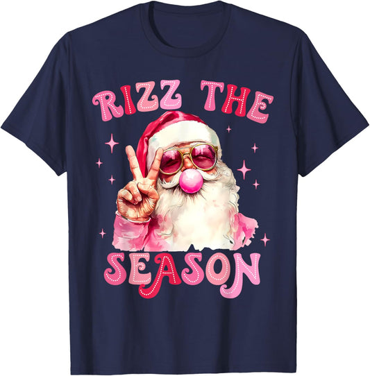 Rizz The Season Santa Pink Bubble Gum Rizzmas Christmas Kids T-Shirt - T-Shirt | Navy